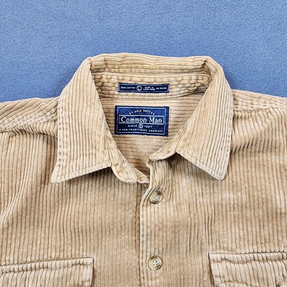 Vintage Common Man Dale Waters Corduroy Shirt Shacket Large Tan Wide Wale Woods - Picture 6 of 12
